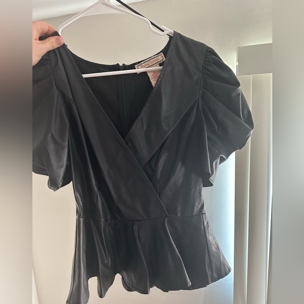Flying Tomato | Leather peplum top